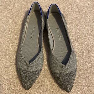 NEW Rothys Silver Glitter Cap Pointed Flat in Size 9